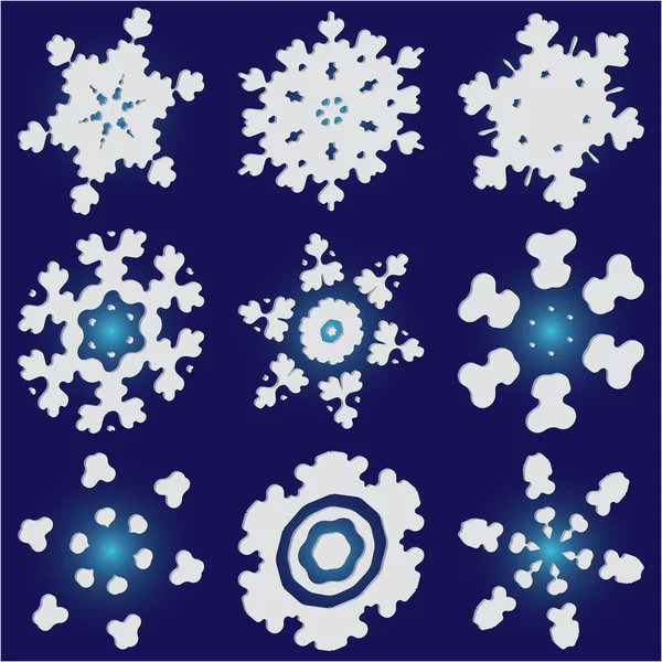 Reihe isolierter fallender Schneeflocken auf blauem Hintergrund. — Stockvektor
