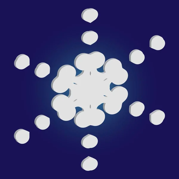 Copo de nieve simple con sombra sobre fondo azul . — Vector de stock