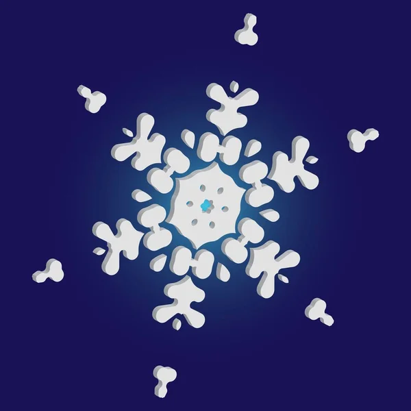 Mignon flocon de neige avec ombre sur fond bleu . — Image vectorielle