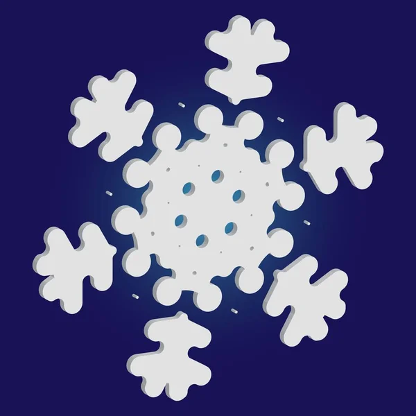 青い背景に影のあるかわいい雪の結晶. — ストックベクタ