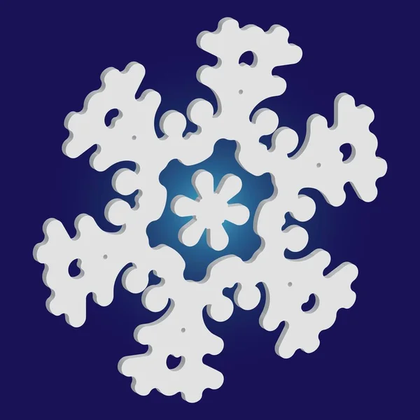 Einfache Schneeflocke mit Schatten auf blauem Hintergrund. — Stockvektor