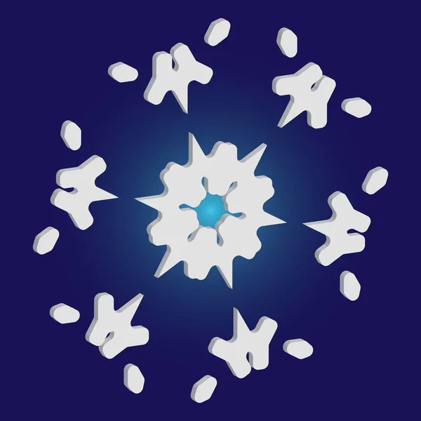 Christmas cut 3d snowflake on blue background. — Stock Vector
