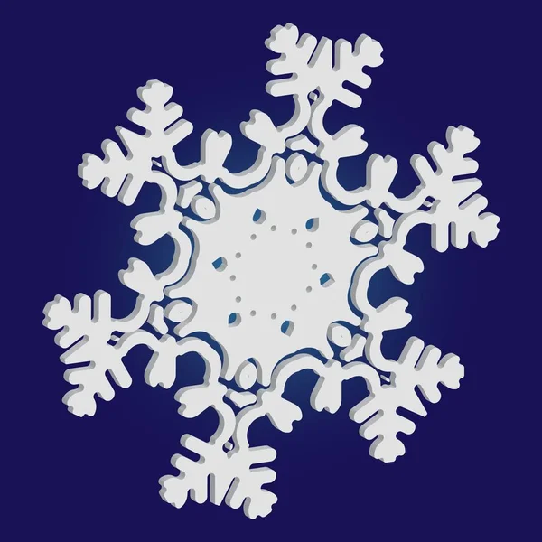 Copo de nieve aislado de corte de papel sobre fondo azul . — Vector de stock