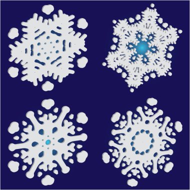 Mavi arkaplanda düşen izole kar taneleri kümesi. 