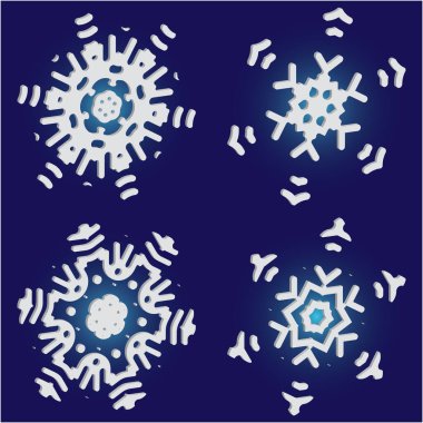 Mavi arkaplanda basit kar taneleri koleksiyonu. 