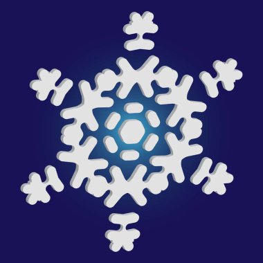 Mavi arkaplanda kağıt kesiği izole kar tanesi.