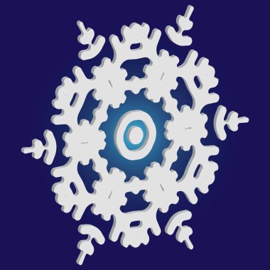 Mavi arkaplanda kağıt kesiği izole kar tanesi.