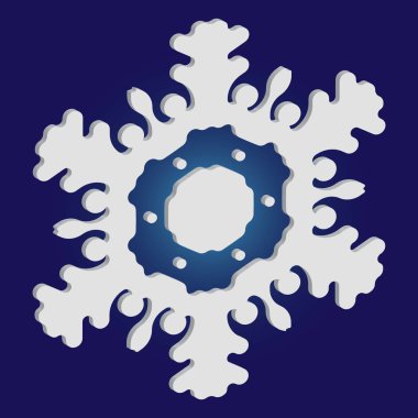 Mavi arkaplanda kağıt kesiği izole kar tanesi.