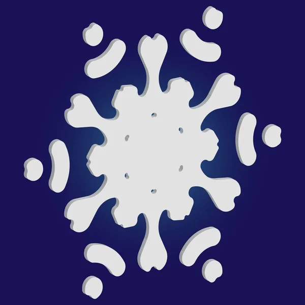 Floco de neve simples com sombra no fundo azul . — Vetor de Stock