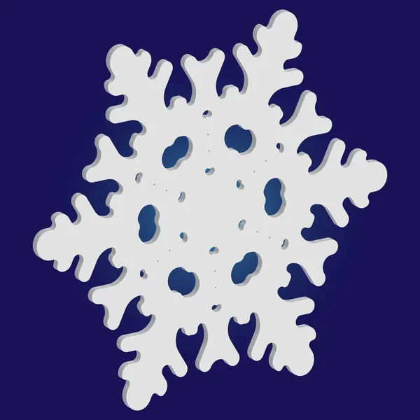 Copo de nieve simple con sombra sobre fondo azul . — Vector de stock