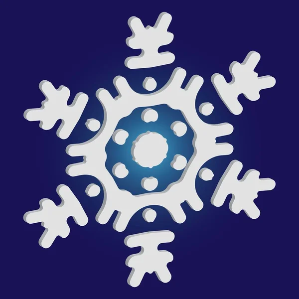 Simple, beau flocon de neige sur fond bleu . — Image vectorielle
