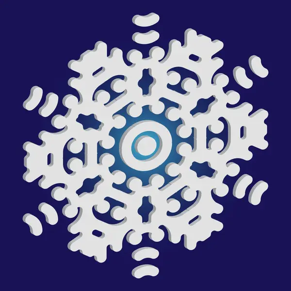 Simple snowflake with shadow on blue background. — Stock Vector