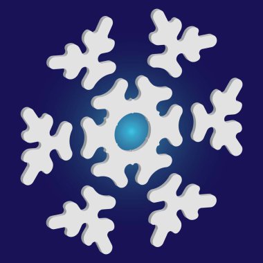 Mavi arkaplanda kağıt kesiği izole kar tanesi.