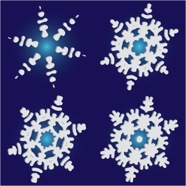 Mavi arkaplanda düşen izole kar taneleri kümesi. 