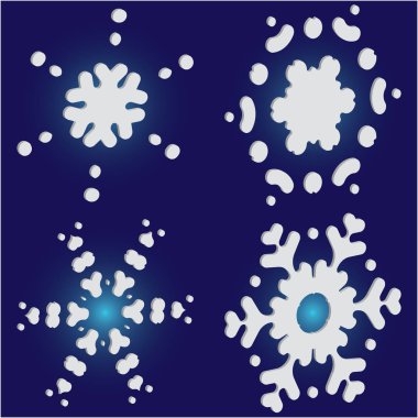 Mavi arka planda izole edilmiş kar taneleri siluetleri.. 