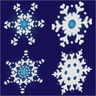 Mavi arkaplanda sevimli kar taneleri koleksiyonu. 