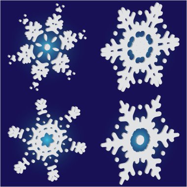 Mavi arkaplanda sevimli kar taneleri koleksiyonu. 