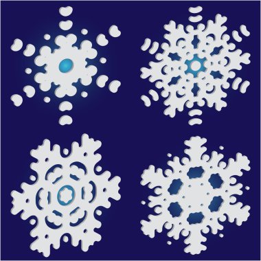 Mavi arkaplanda basit kar taneleri koleksiyonu. 