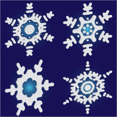 Mavi arkaplanda basit kar taneleri koleksiyonu. 