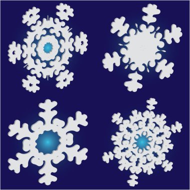 Mavi arkaplanda sevimli kar taneleri koleksiyonu. 