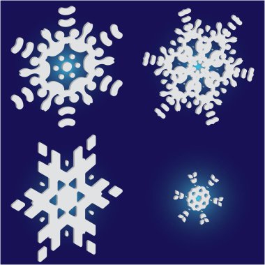 Mavi arkaplanda basit kar taneleri koleksiyonu. 