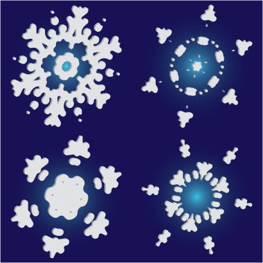 Mavi arkaplanda basit kar taneleri koleksiyonu. 