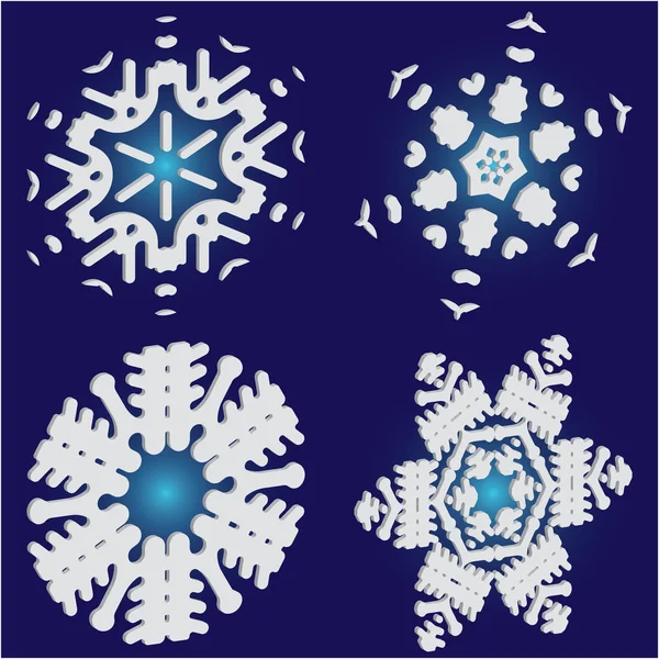 Collection of simple snowflakes on blue background. — Stock Vector