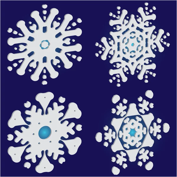 Colección de lindos copos de nieve sobre fondo azul . — Vector de stock