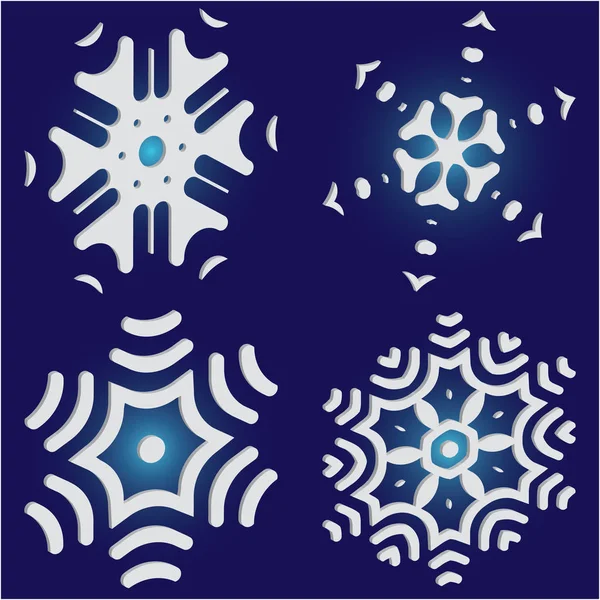 Conjunto de copos de nieve de Navidad 3d sobre fondo azul . — Vector de stock