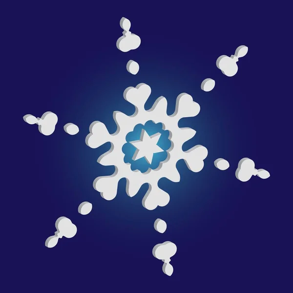 Lindo copo de nieve con sombra sobre fondo azul . — Vector de stock