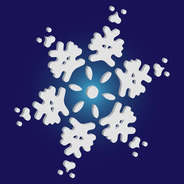 Natal corte 3d floco de neve no fundo azul . —  Vetores de Stock