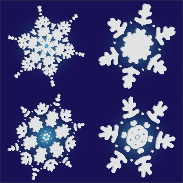 Colección de simples copos de nieve sobre fondo azul . — Vector de stock