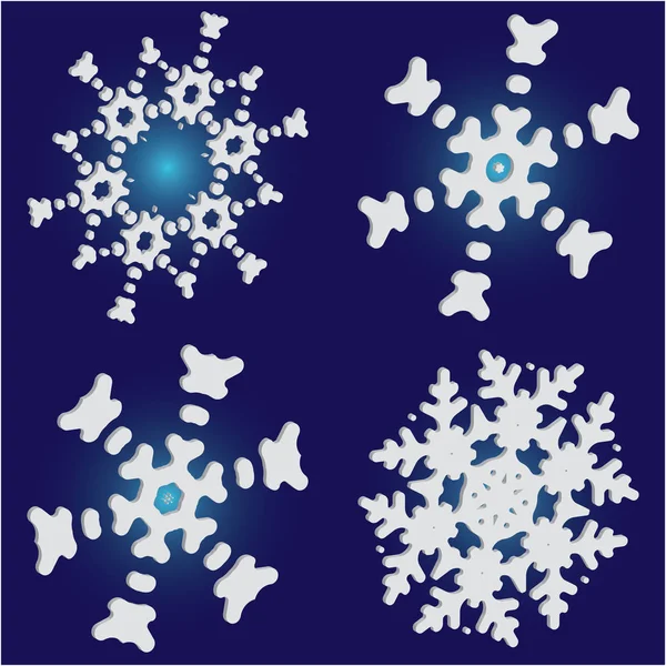 Set of isolated falling snowflakes on blue background. — Stock Vector