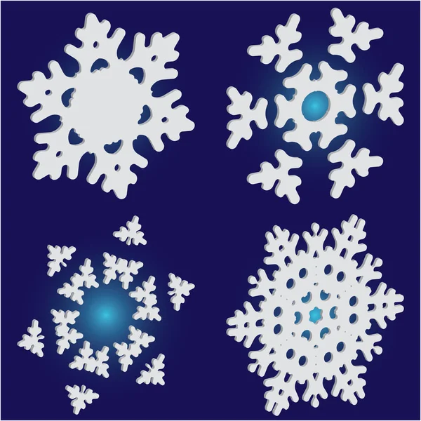 Συλλογή από απλές νιφάδες χιονιού σε μπλε φόντο. — Διανυσματικό Αρχείο