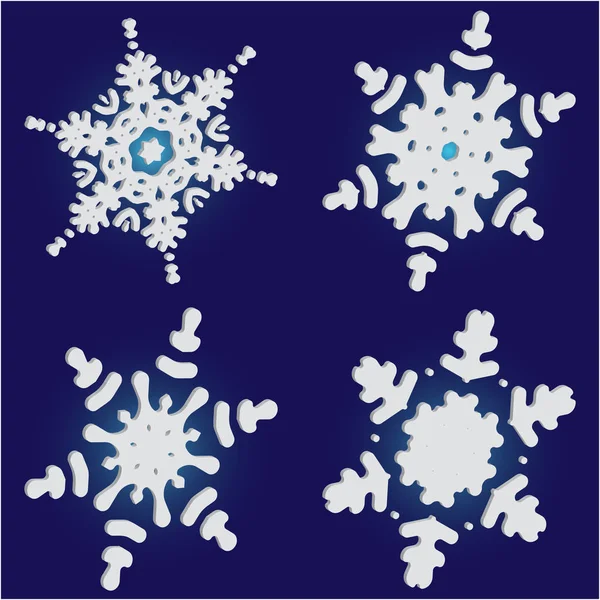 Collection of cute snowflakes on blue background. — Stock Vector