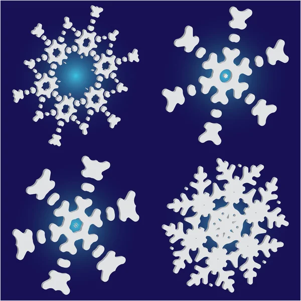 Kit of isolated  silhouettes of snowflakes on blue background. — Stock Vector