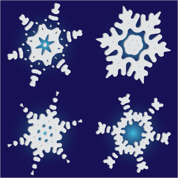 Sammlung von einfachen Schneeflocken auf blauem Hintergrund. — Stockvektor