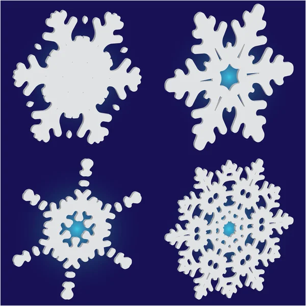 Colección de simples copos de nieve sobre fondo azul . — Vector de stock