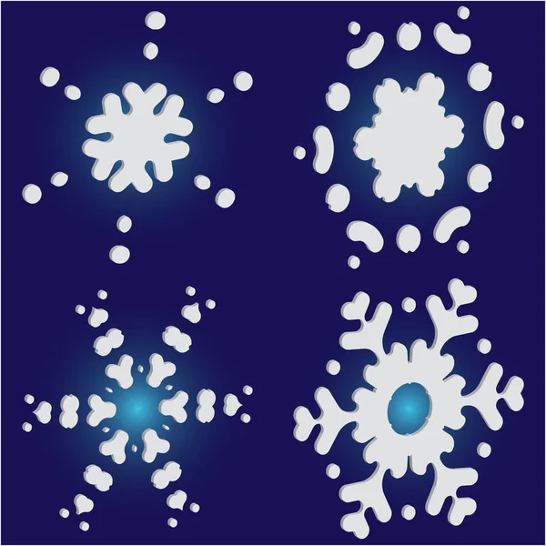 Mavi arka planda izole edilmiş kar taneleri siluetleri.. 