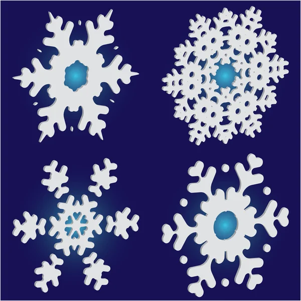 Kit aus isolierten Silhouetten von Schneeflocken auf blauem Hintergrund. — Stockvektor