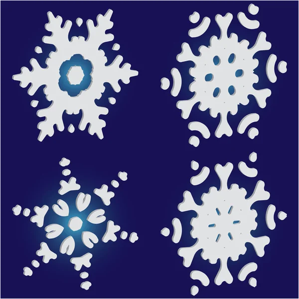 Conjunto de copos de nieve de Navidad 3d sobre fondo azul . — Vector de stock