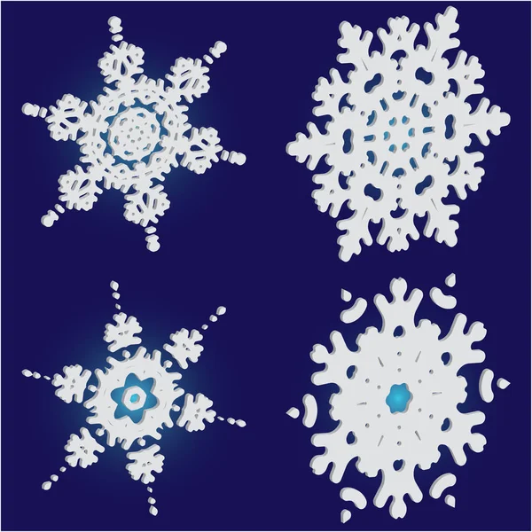 Colección de lindos copos de nieve sobre fondo azul . — Vector de stock