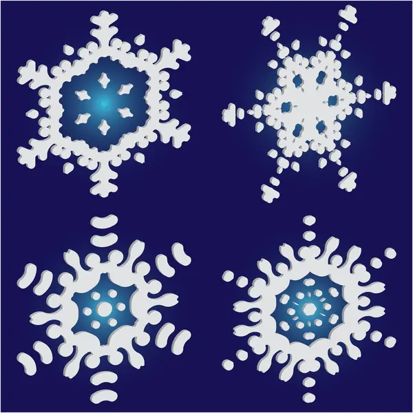 Sammlung von Papier geschnitten isolierte Schneeflocken auf blauem Hintergrund. — Stockvektor