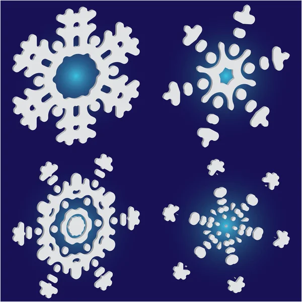 Kit de siluetas aisladas de copos de nieve sobre fondo azul . — Vector de stock