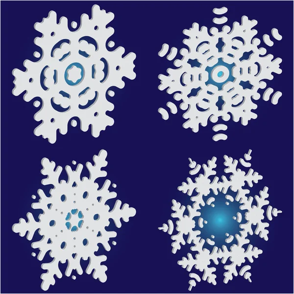 Kit de simples copos de nieve navideños sobre fondo azul . — Vector de stock