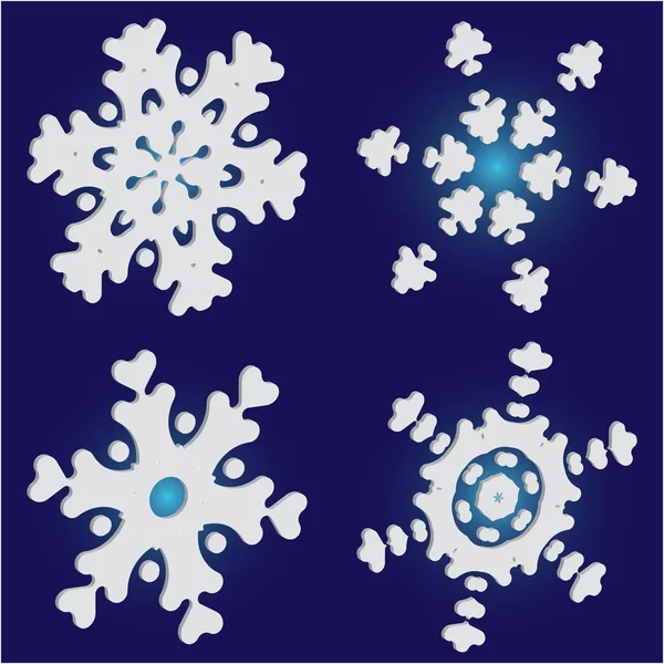 Colección de simples copos de nieve sobre fondo azul . — Vector de stock