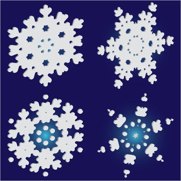 Zestaw izolowanych sylwetek płatków śniegu na niebieskim tle. — Wektor stockowy