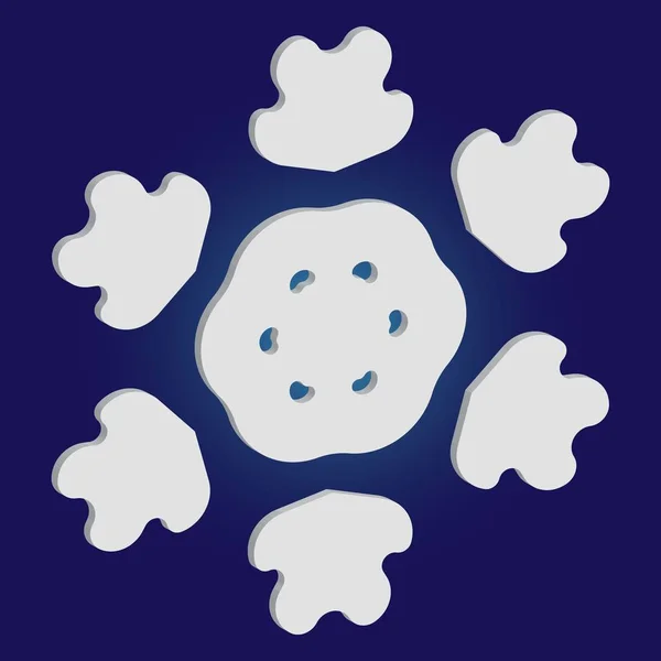 Fiocco di neve semplice con ombra su sfondo blu . — Vettoriale Stock
