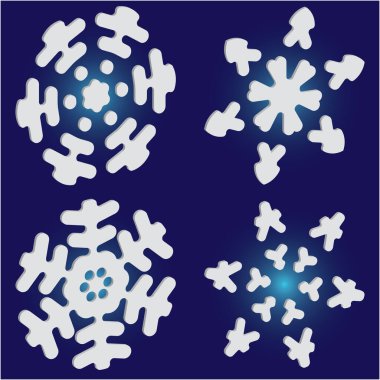 Mavi arka planda izole edilmiş kar taneleri siluetleri.. 