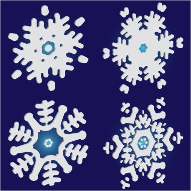 Mavi arkaplanda basit kar taneleri koleksiyonu. 